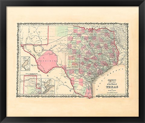 Framed New Map Of The State Of Texas Print