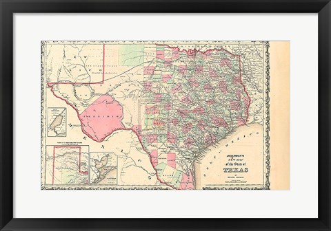 Framed New Map Of The State Of Texas Print