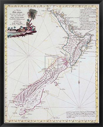 Framed Map Of New Zealand, 1778 Print