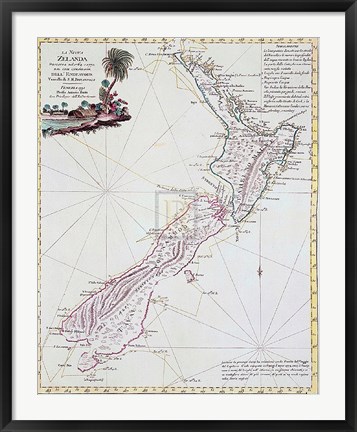 Framed Map Of New Zealand, 1778 Print