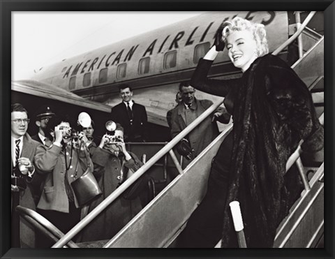 Framed Marilyn Monroe Boards Airplane, New York 1956 Print