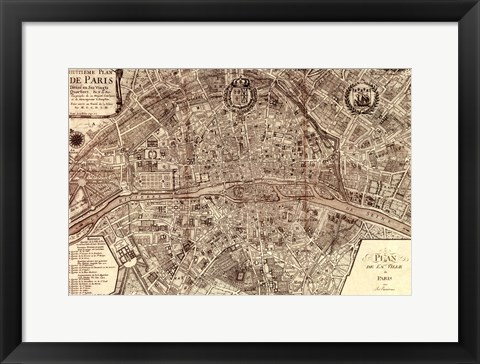 Framed Plan de la Ville de Paris, 1715 Print