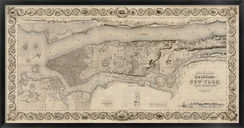 Framed City and Country of New York, 1836 Print