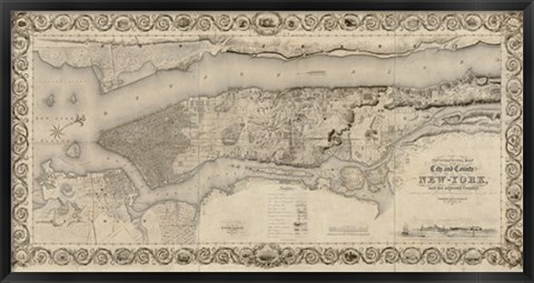 Framed City and Country of New York, 1836 Print