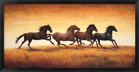 Framed Stallions at Sunset Print