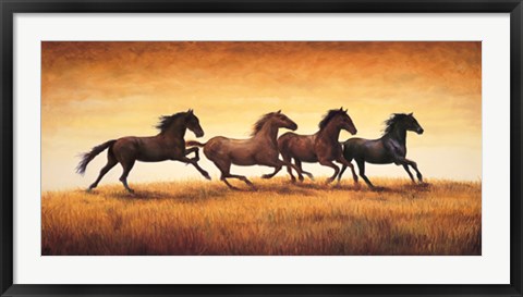 Framed Stallions at Sunset Print