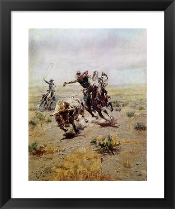 Framed Cowboy Roping a Steer Print