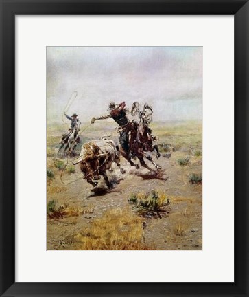 Framed Cowboy Roping a Steer Print