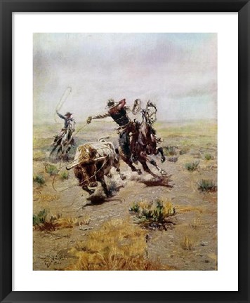 Framed Cowboy Roping a Steer Print