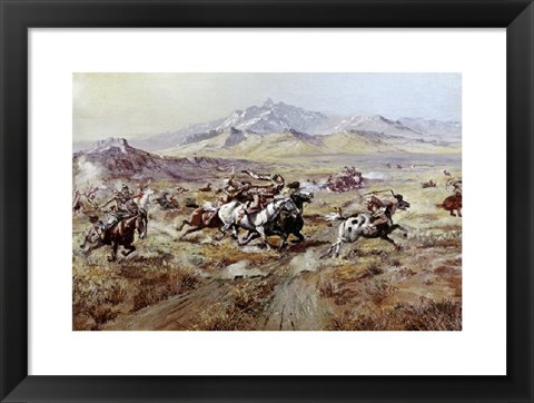 Framed Stagecoach Attack Print