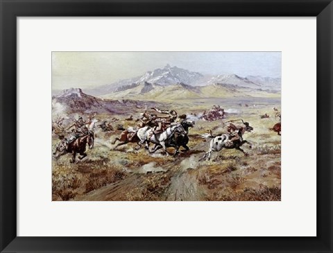 Framed Stagecoach Attack Print