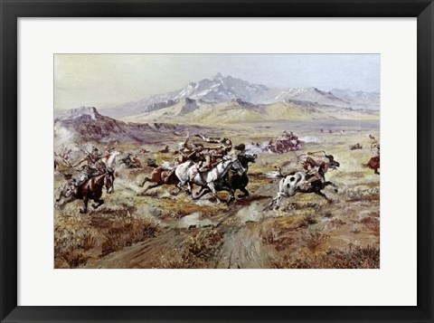 Framed Stagecoach Attack Print