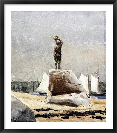 Framed Boy Hailing Schooners Print