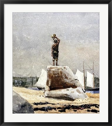 Framed Boy Hailing Schooners Print