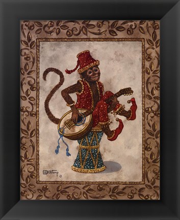 Framed Monkey With Mandolin Print