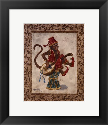 Framed Monkey With Mandolin Print