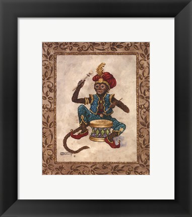 Framed Monkey With Drum Print