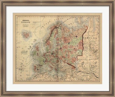 Framed Antique Map of Europe Print