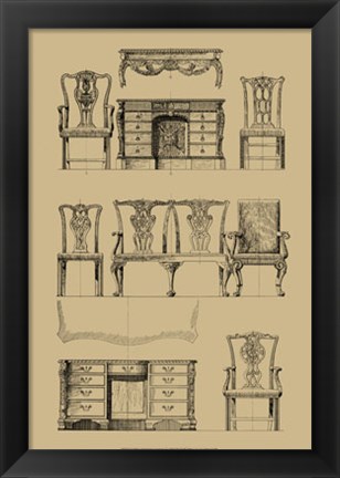 Framed English Chippendale Furniture Print