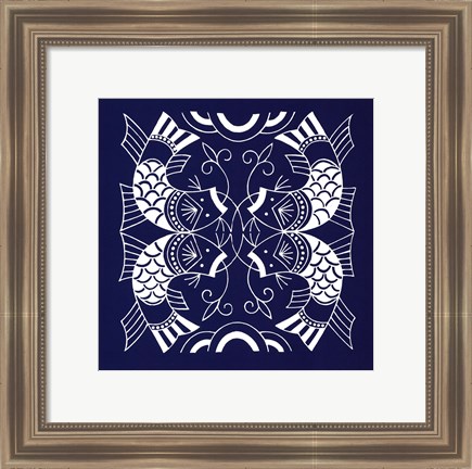 Framed Chinese Indigo Fish II Print