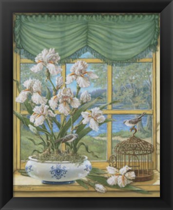 Framed Irises By The Lake Print