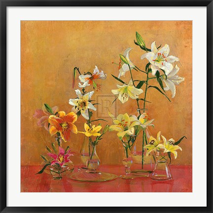 Framed Lilies In Vases I Print