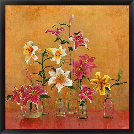 Framed Lilies In Vases II Print