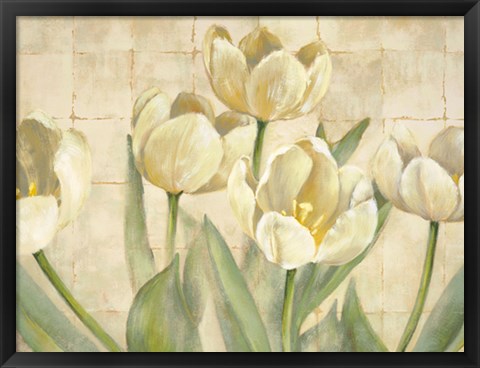 Framed White Tulips on Ivory Print