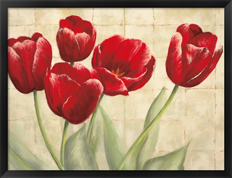 Framed Red Tulips on Ivory Print