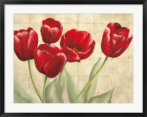 Framed Red Tulips on Ivory Print