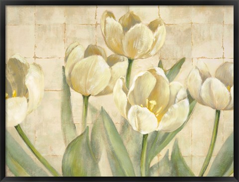 Framed White Tulips on Ivory Print