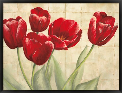 Framed Red Tulips on Ivory Print