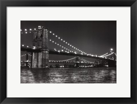 Framed Brooklyn Bridge and Manhattan Bridge, Night Print