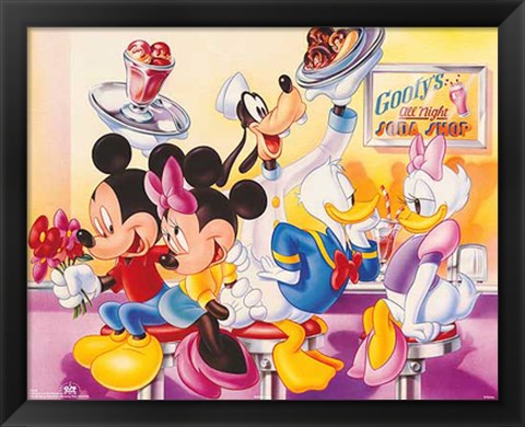 Framed Mickey &amp; Friends: Goofy&#39;s Soda Shop Print