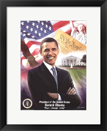 Framed Obama Inauguration: Hope, Change, Unity Print