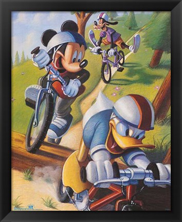 Framed Mickey &amp; Friends: Biking Print