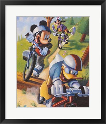 Framed Mickey &amp; Friends: Biking Print