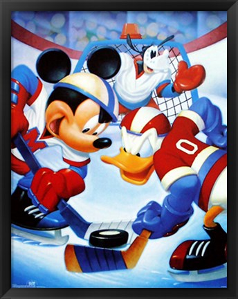 Framed Mickey &amp; Friends: Ice Hockey Print