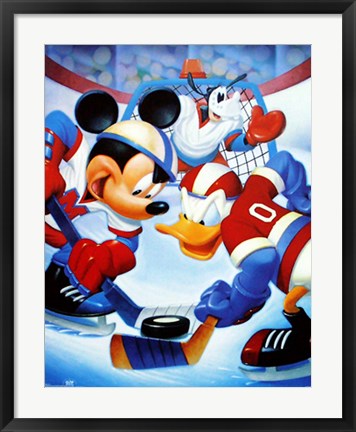 Framed Mickey &amp; Friends: Ice Hockey Print