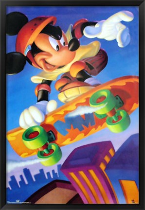 Framed Mickey Mouse: Skateboarding Print