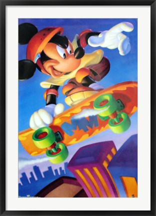 Framed Mickey Mouse: Skateboarding Print