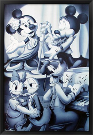 Framed Mickey &amp; Friends: Nightclub B&amp;W Print