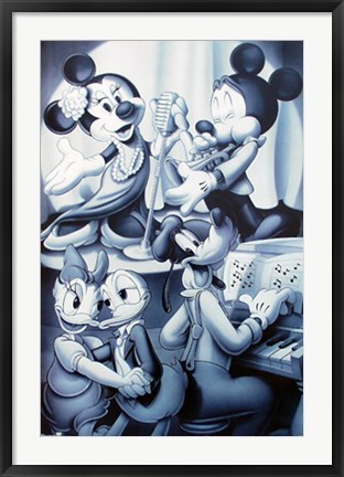 Framed Mickey &amp; Friends: Nightclub B&amp;W Print