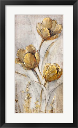 Framed Golden Poppies on Taupe I Print