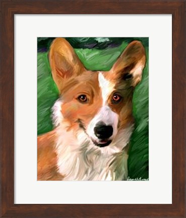 Framed Corgie on the Lawn Print