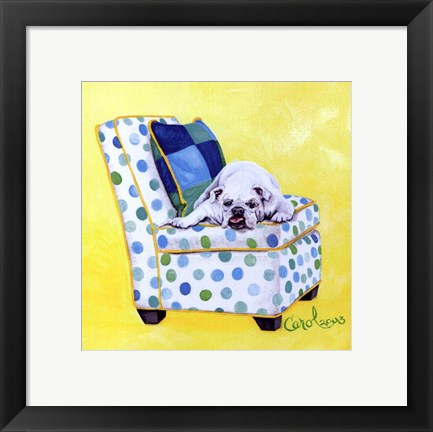 Framed Bulldog on Polka Dots Print