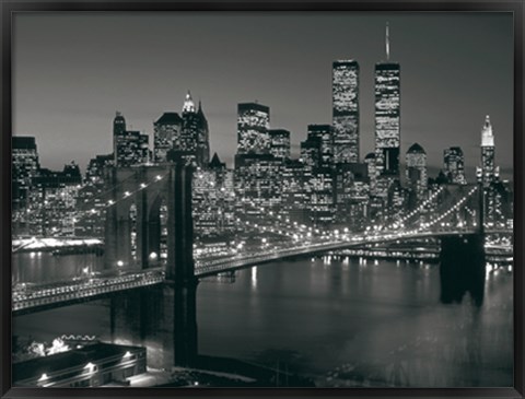 Framed Manhattan Skyline at Night Print