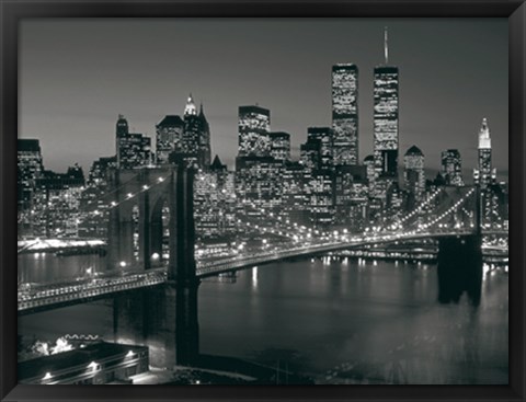 Framed Manhattan Skyline at Night Print