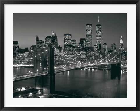 Framed Manhattan Skyline at Night Print