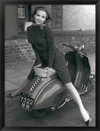 Framed Posing on Motor Scooter Print